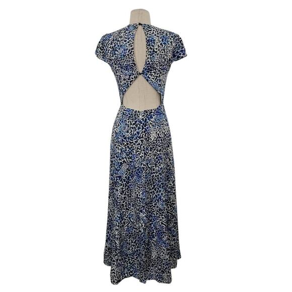 Reiss Livia Cutout Midi Dress Sz 2 Blue Abstract Leg Slit Silky Party Date Night - Picture 5 of 12